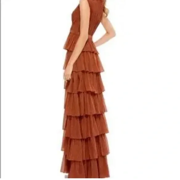Mac Duggal Sleeveless Rust Tiered Maxi Dress Size 8 - Picture 2 of 7